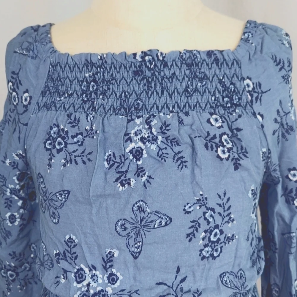 Epic Threads peasant tiered ruffle smocked dress - blue floral - size 5